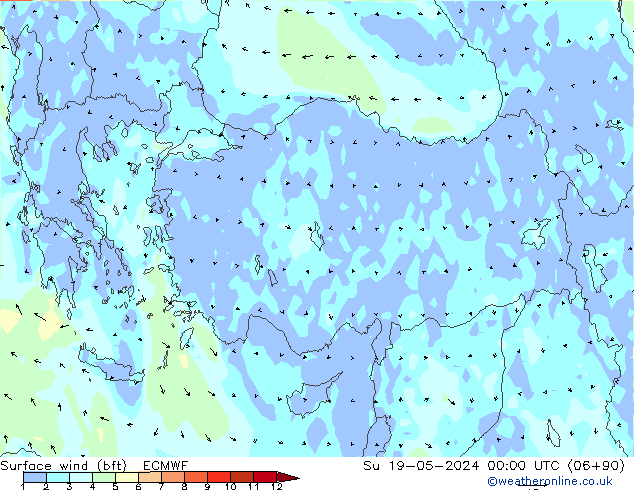 Wind 10 m (bft) ECMWF zo 19.05.2024 00 UTC