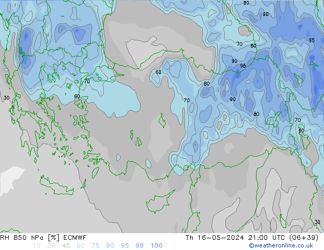 850 hPa Nispi Nem ECMWF Per 16.05.2024 21 UTC