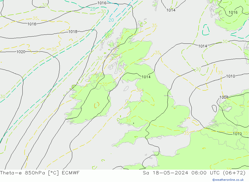 Theta-e 850hPa ECMWF za 18.05.2024 06 UTC