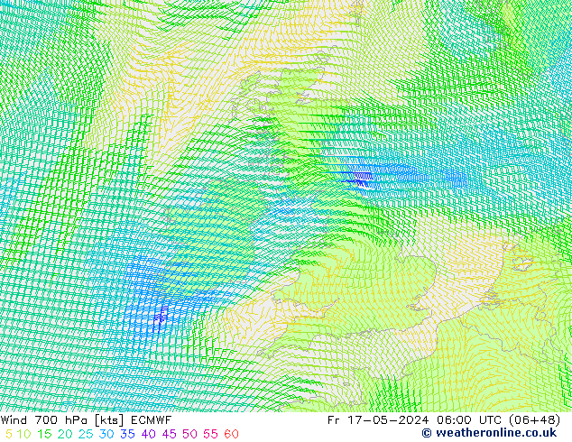 Wind 700 hPa ECMWF Fr 17.05.2024 06 UTC