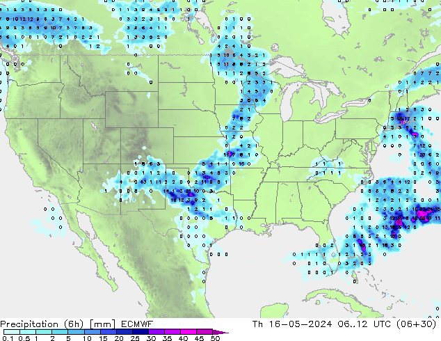Precipitazione (6h) ECMWF gio 16.05.2024 12 UTC