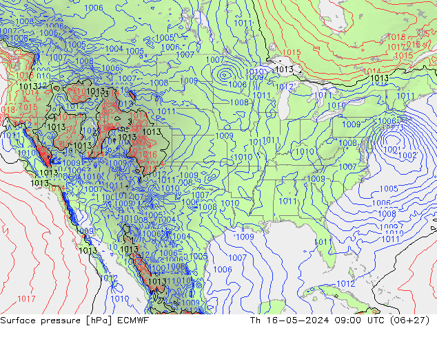 Pressione al suolo ECMWF gio 16.05.2024 09 UTC