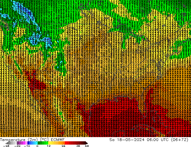 Temperatura (2m) ECMWF Sáb 18.05.2024 06 UTC