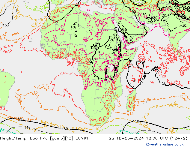 Yükseklik/Sıc. 850 hPa ECMWF Cts 18.05.2024 12 UTC