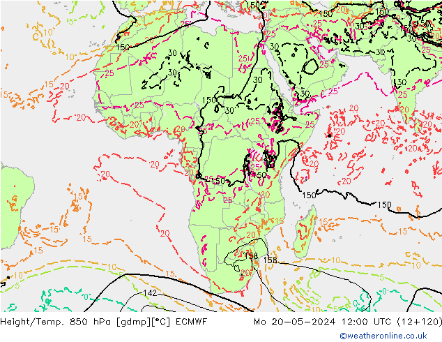 Z500/Rain (+SLP)/Z850 ECMWF Mo 20.05.2024 12 UTC