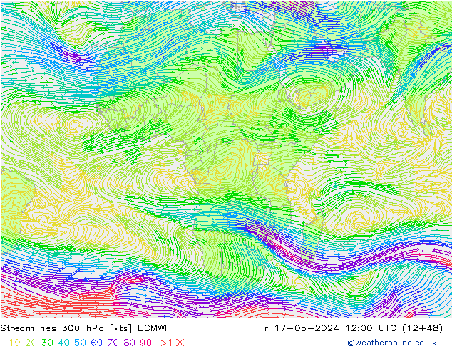 Rüzgar 300 hPa ECMWF Cu 17.05.2024 12 UTC