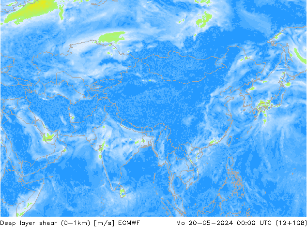 Deep layer shear (0-1km) ECMWF Mo 20.05.2024 00 UTC