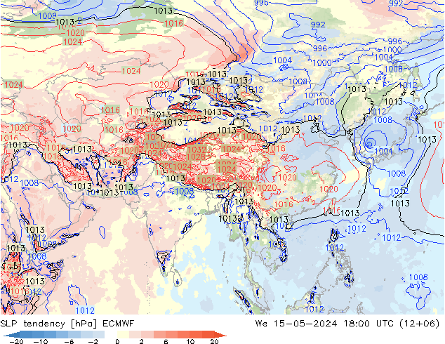 Tendance de pression  ECMWF mer 15.05.2024 18 UTC