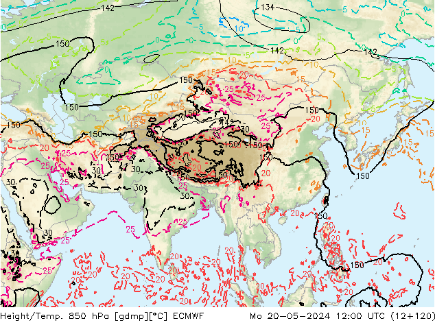 Z500/Rain (+SLP)/Z850 ECMWF pon. 20.05.2024 12 UTC