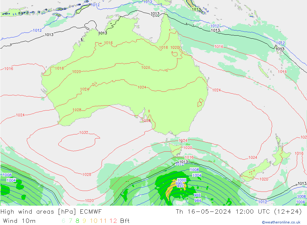 High wind areas ECMWF jeu 16.05.2024 12 UTC