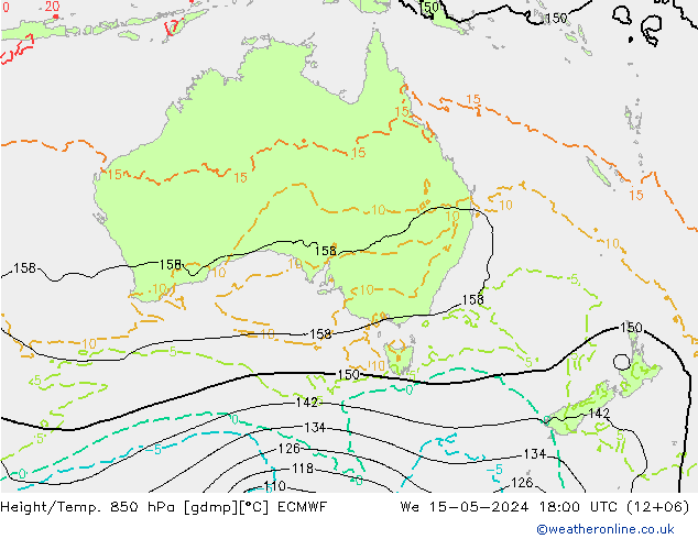 Z500/Yağmur (+YB)/Z850 ECMWF Çar 15.05.2024 18 UTC