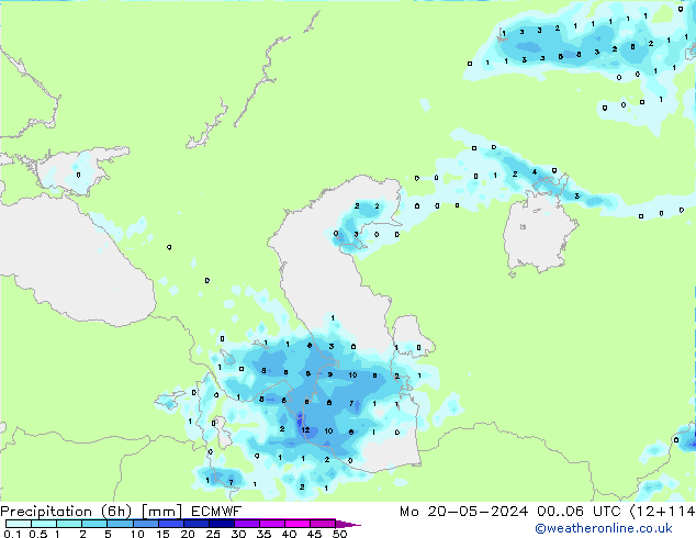 Precipitation (6h) ECMWF Mo 20.05.2024 06 UTC