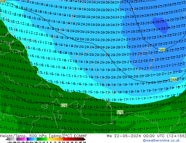 Z500/Rain (+SLP)/Z850 ECMWF We 22.05.2024 00 UTC