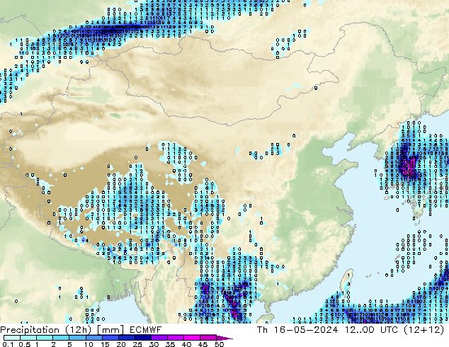 降水量 (12h) ECMWF 星期四 16.05.2024 00 UTC