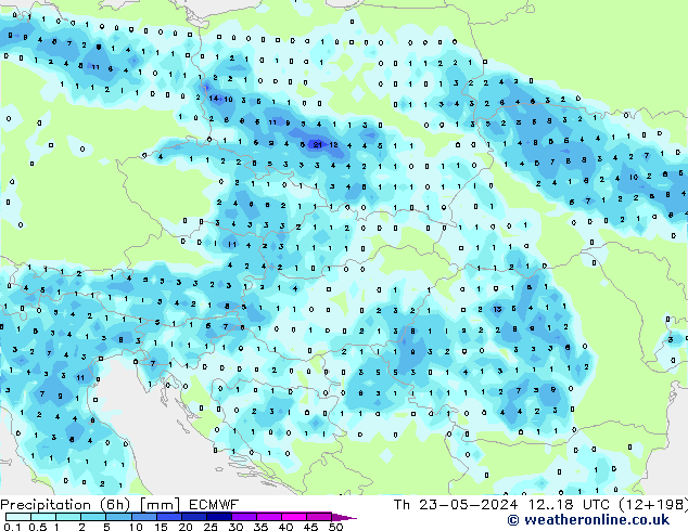 Precipitation (6h) ECMWF Th 23.05.2024 18 UTC