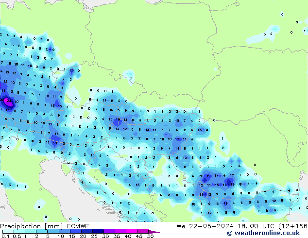 Neerslag ECMWF wo 22.05.2024 00 UTC