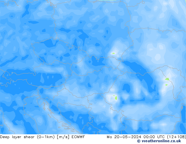Deep layer shear (0-1km) ECMWF  20.05.2024 00 UTC