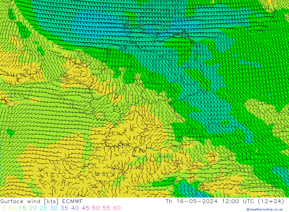 ветер 10 m ECMWF чт 16.05.2024 12 UTC