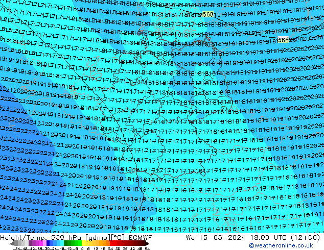 Z500/Yağmur (+YB)/Z850 ECMWF Çar 15.05.2024 18 UTC