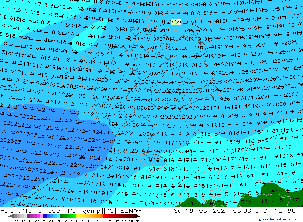 Géop./Temp. 500 hPa ECMWF dim 19.05.2024 06 UTC
