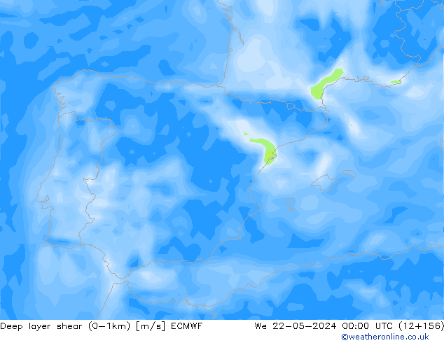 Deep layer shear (0-1km) ECMWF St 22.05.2024 00 UTC