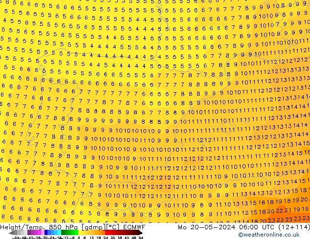 Height/Temp. 850 hPa ECMWF Po 20.05.2024 06 UTC