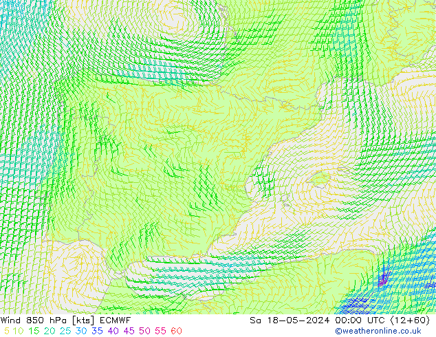 Rüzgar 850 hPa ECMWF Cts 18.05.2024 00 UTC