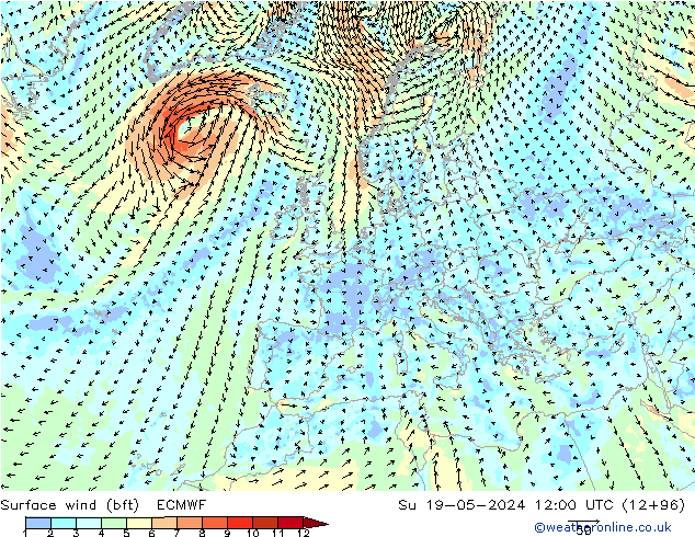 Bodenwind (bft) ECMWF So 19.05.2024 12 UTC
