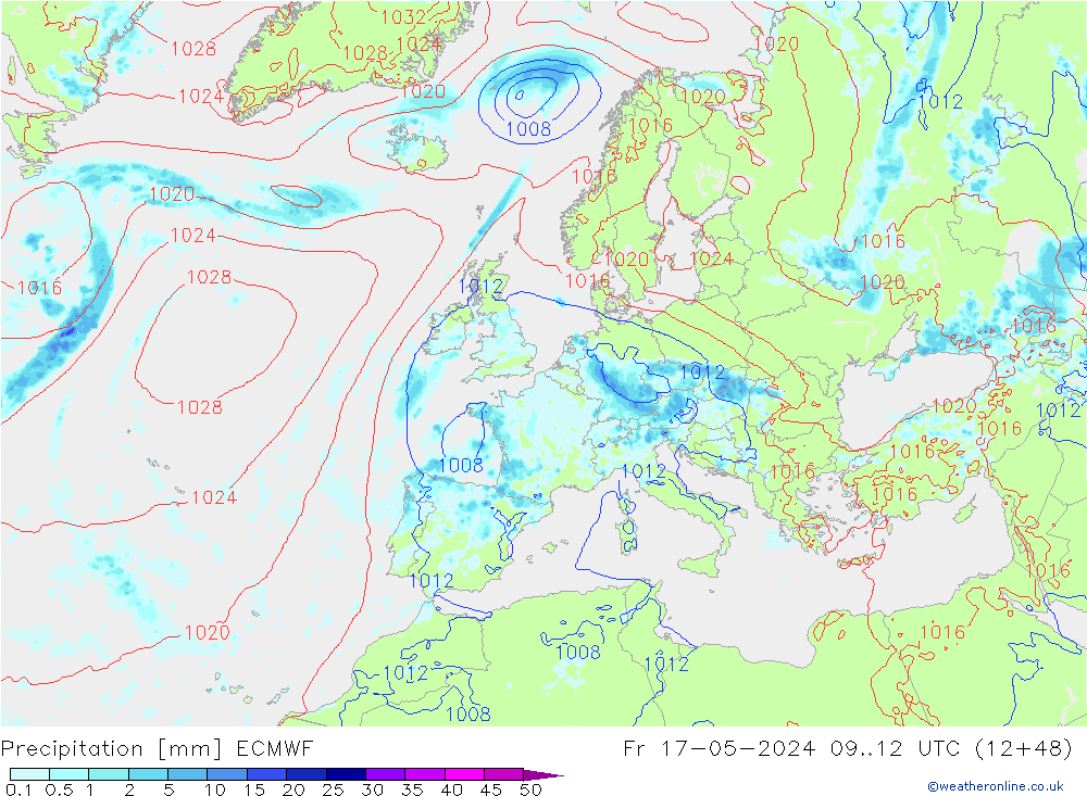 Niederschlag ECMWF Fr 17.05.2024 12 UTC