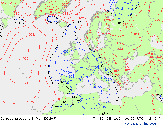 Surface pressure ECMWF Th 16.05.2024 09 UTC