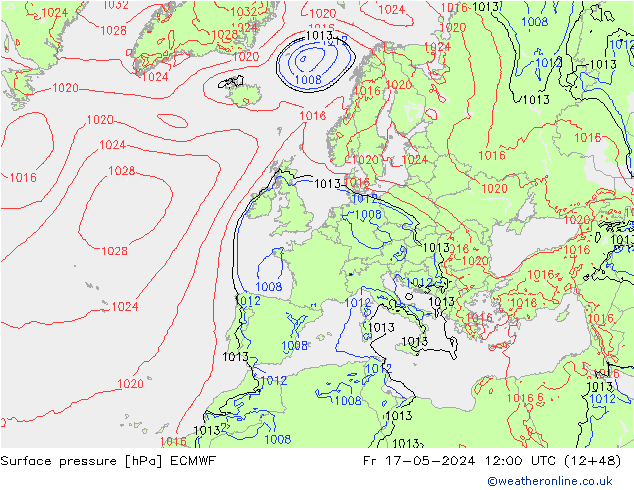 Bodendruck ECMWF Fr 17.05.2024 12 UTC