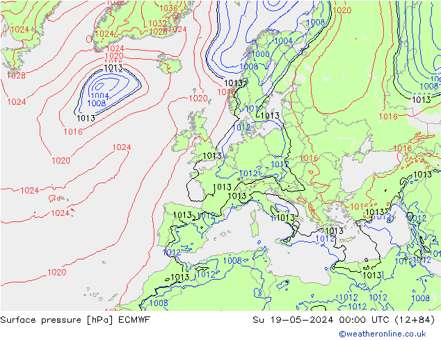 Luchtdruk (Grond) ECMWF zo 19.05.2024 00 UTC