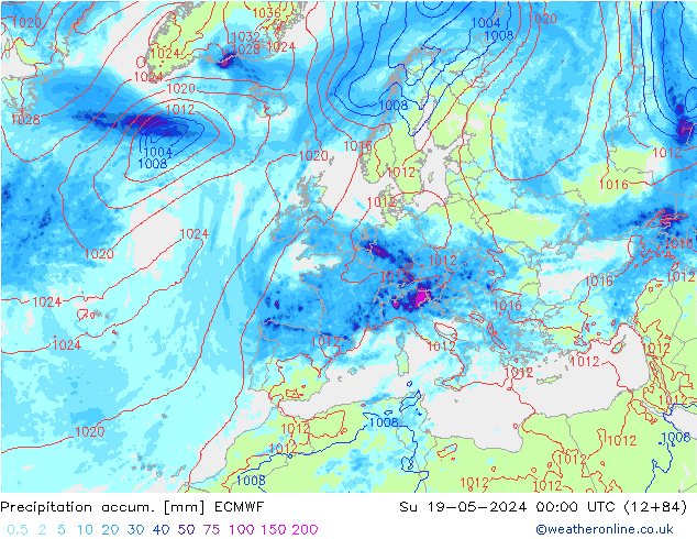 Toplam Yağış ECMWF Paz 19.05.2024 00 UTC