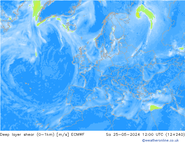 Deep layer shear (0-1km) ECMWF za 25.05.2024 12 UTC