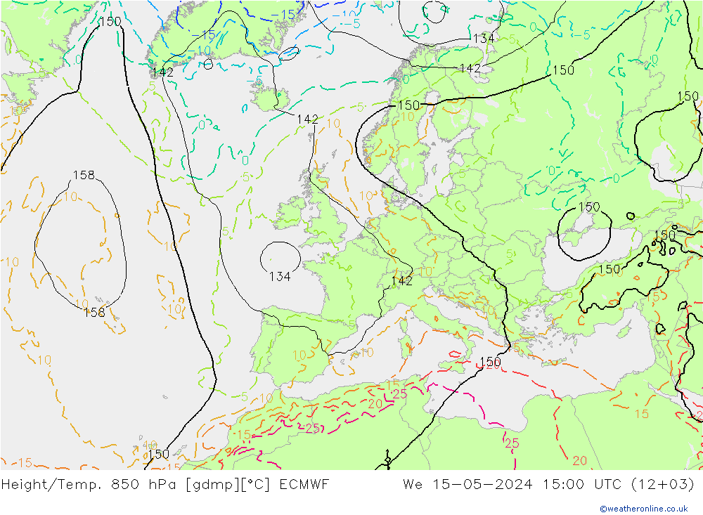 Géop./Temp. 850 hPa ECMWF mer 15.05.2024 15 UTC