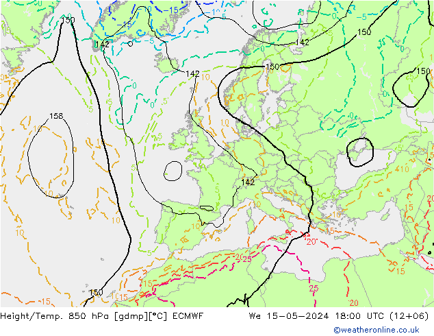 Hoogte/Temp. 850 hPa ECMWF wo 15.05.2024 18 UTC