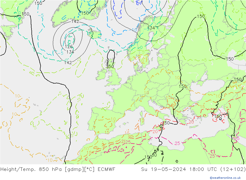 Z500/Rain (+SLP)/Z850 ECMWF Su 19.05.2024 18 UTC