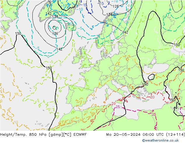 Hoogte/Temp. 850 hPa ECMWF ma 20.05.2024 06 UTC
