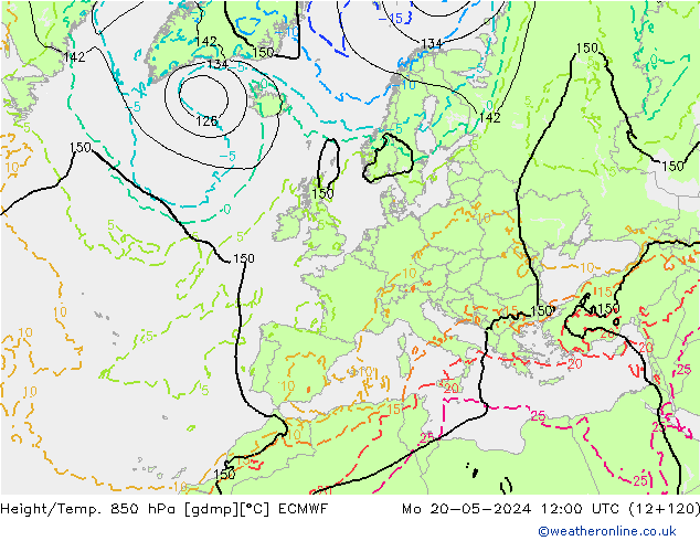 Yükseklik/Sıc. 850 hPa ECMWF Pzt 20.05.2024 12 UTC