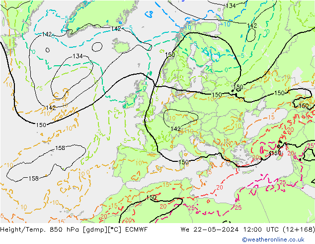 Z500/Rain (+SLP)/Z850 ECMWF  22.05.2024 12 UTC