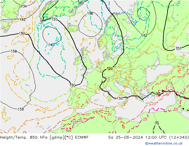 Height/Temp. 850 hPa ECMWF so. 25.05.2024 12 UTC