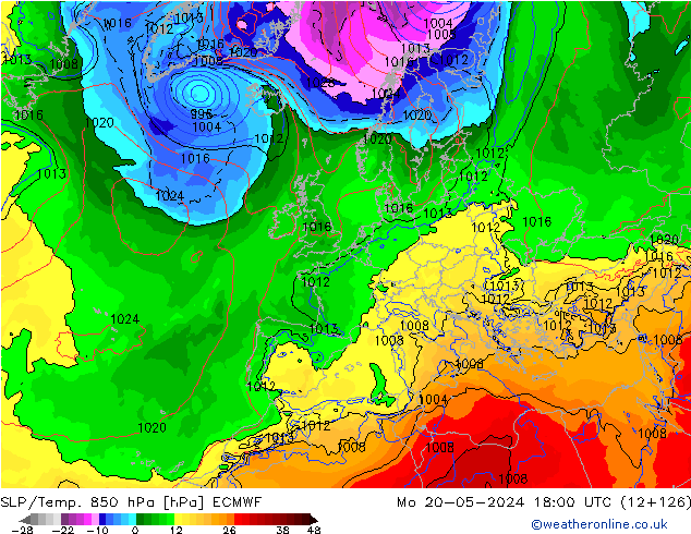 SLP/Temp. 850 hPa ECMWF lun 20.05.2024 18 UTC