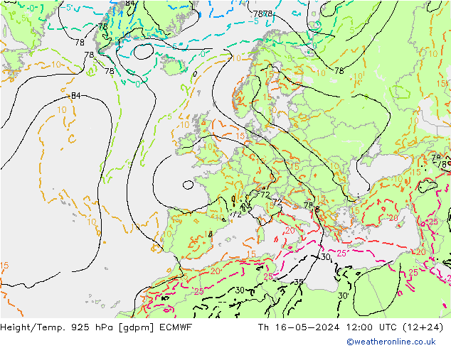 Height/Temp. 925 hPa ECMWF 星期四 16.05.2024 12 UTC