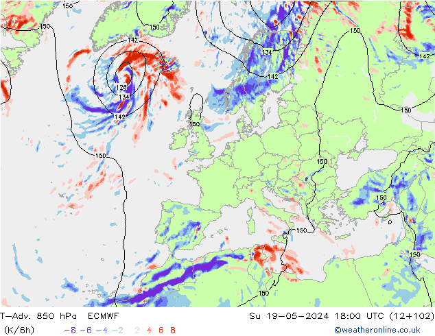 T-Adv. 850 hPa ECMWF Paz 19.05.2024 18 UTC