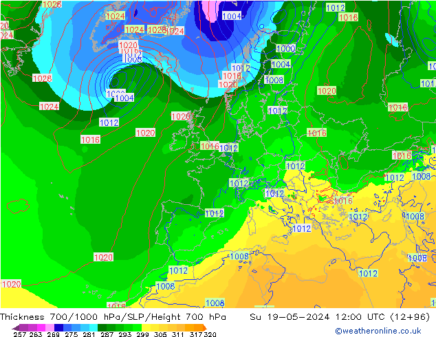 700-1000 hPa Kalınlığı ECMWF Paz 19.05.2024 12 UTC