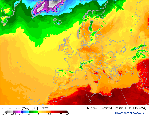 Temperaturkarte (2m) ECMWF Do 16.05.2024 12 UTC