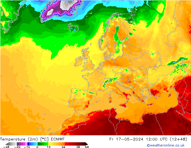 Temperatura (2m) ECMWF ven 17.05.2024 12 UTC