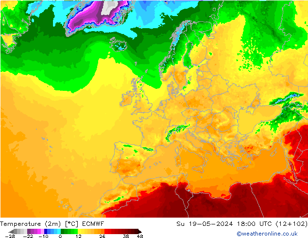 Temperature (2m) ECMWF Ne 19.05.2024 18 UTC