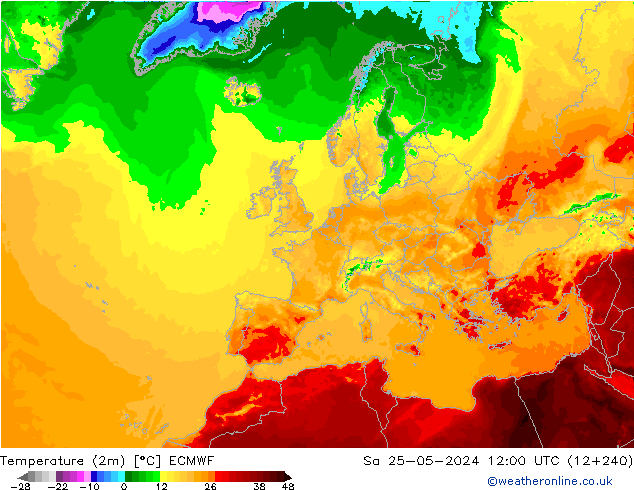 карта температуры ECMWF сб 25.05.2024 12 UTC