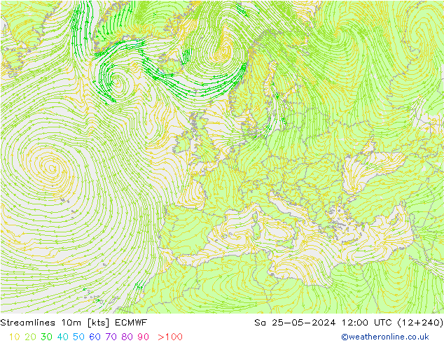 Linea di flusso 10m ECMWF sab 25.05.2024 12 UTC